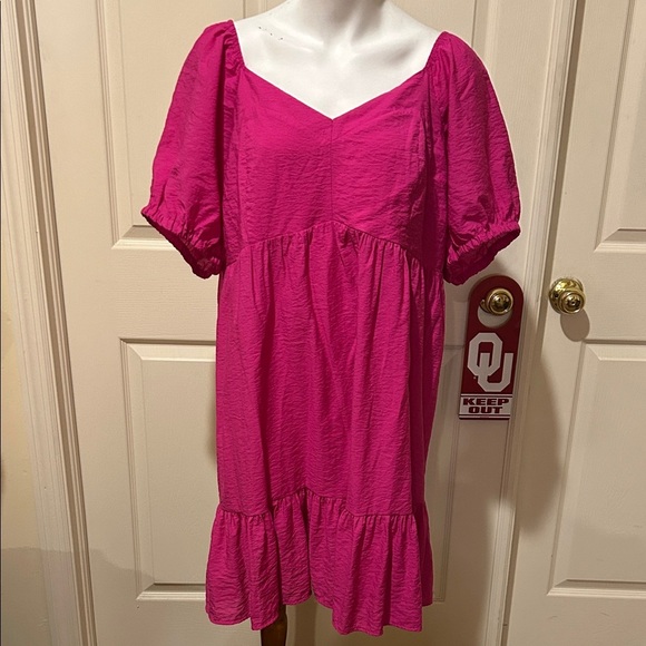 Nine West Fuchsia Mini Dress. 2X. Smocked back. - Picture 1 of 11